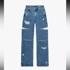 ZARA MID-RISE STRAIGHT CUT OUTS RIPPED JEANS